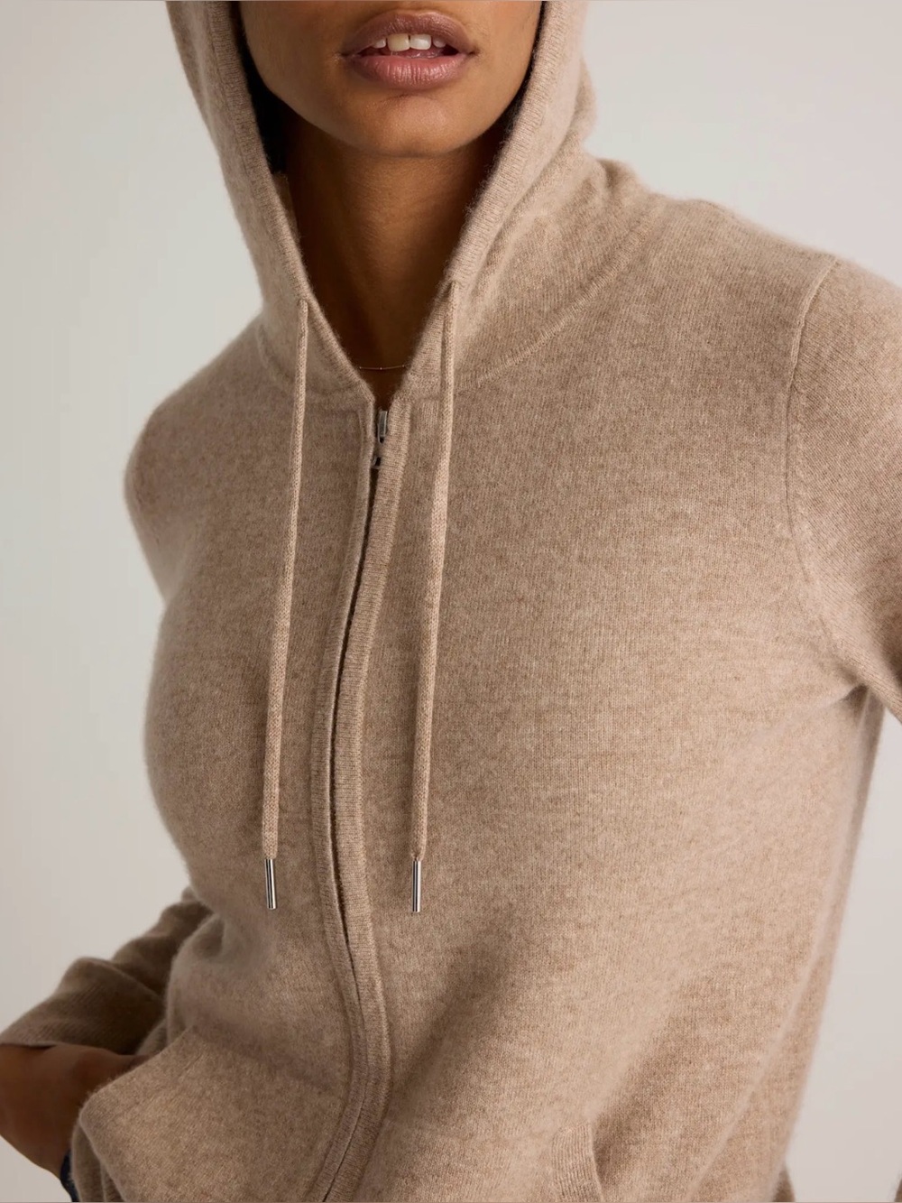 Quince Mongolian Cashmere Full-Zip Hoodie Sweater Oatmeal Beige Size Small - Picture 1 of 9